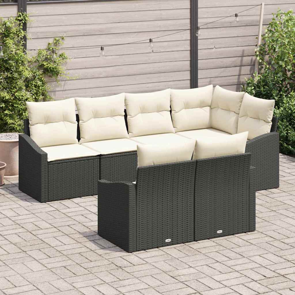 Sofa Sæt 7 stk. Sort polyrattan