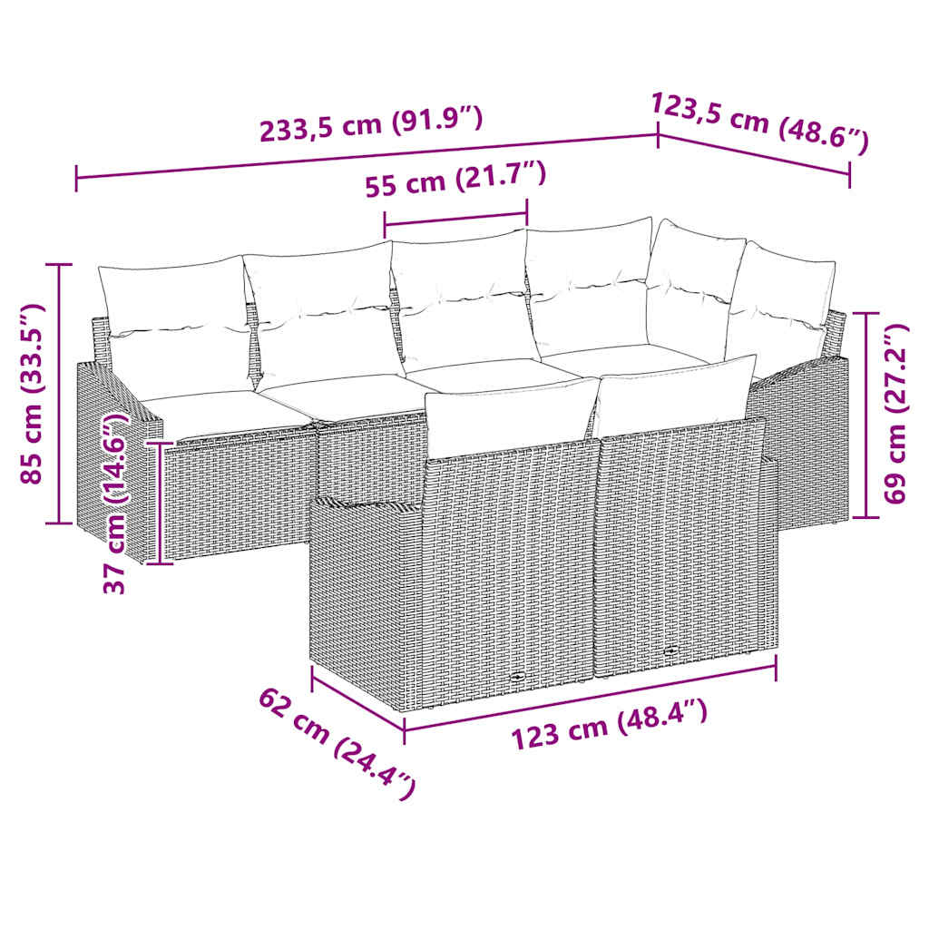 Sofa Sæt 7 stk. Sort polyrattan