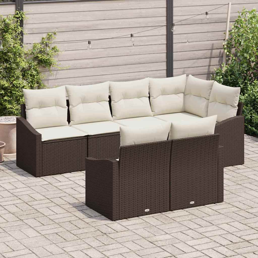 Sofa Sæt med pude 7 pcs Brun polyrattan