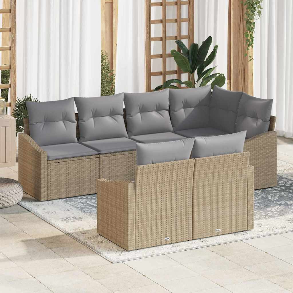 Sofa Sæt med pude 7 pcs Beige polyrattan