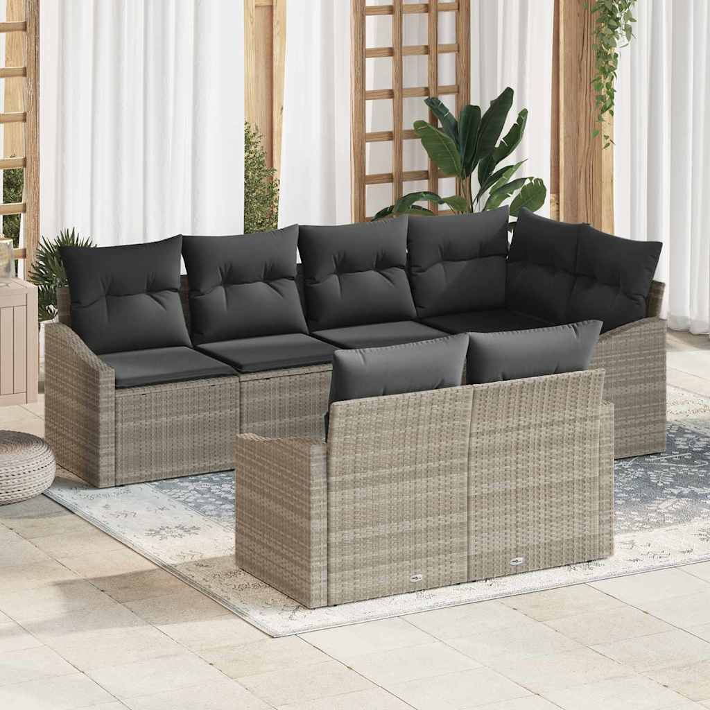 Sofa Sæt med pude 7 pcs Lysegrå polyrattan
