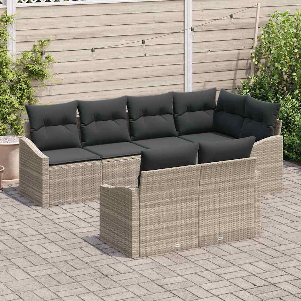 Sofa Sæt med pude 7 pcs Lysegrå polyrattan