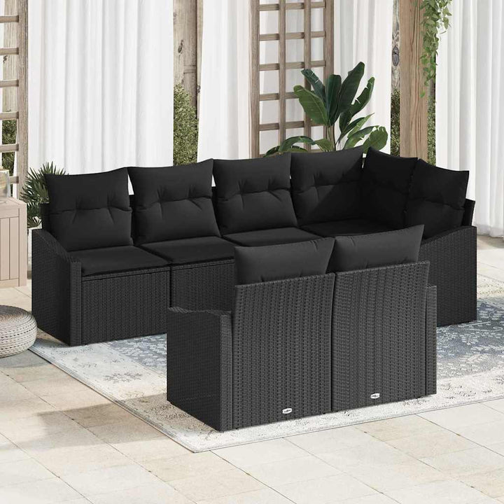 Sofa Sæt med pude 7 pcs Sort polyrattan