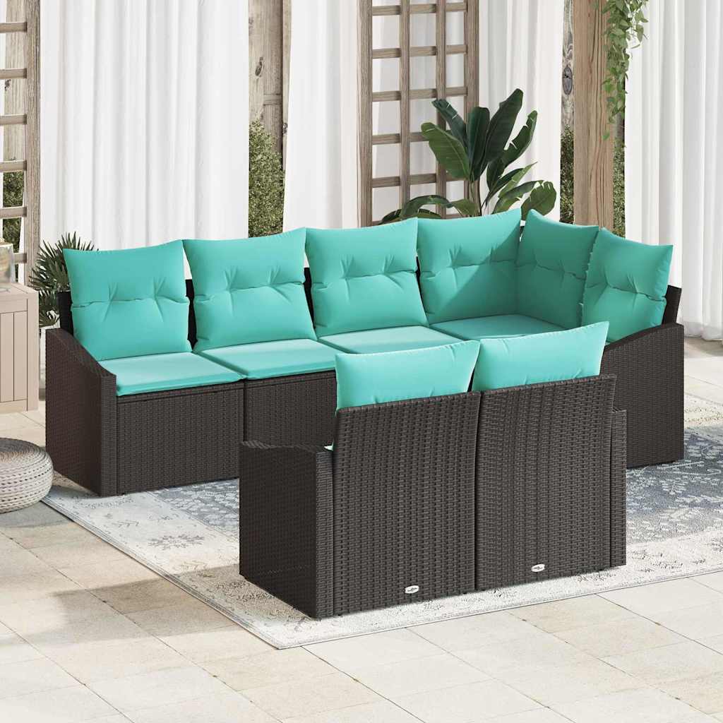 Sofa Sæt med pude 7 pcs Sort polyrattan