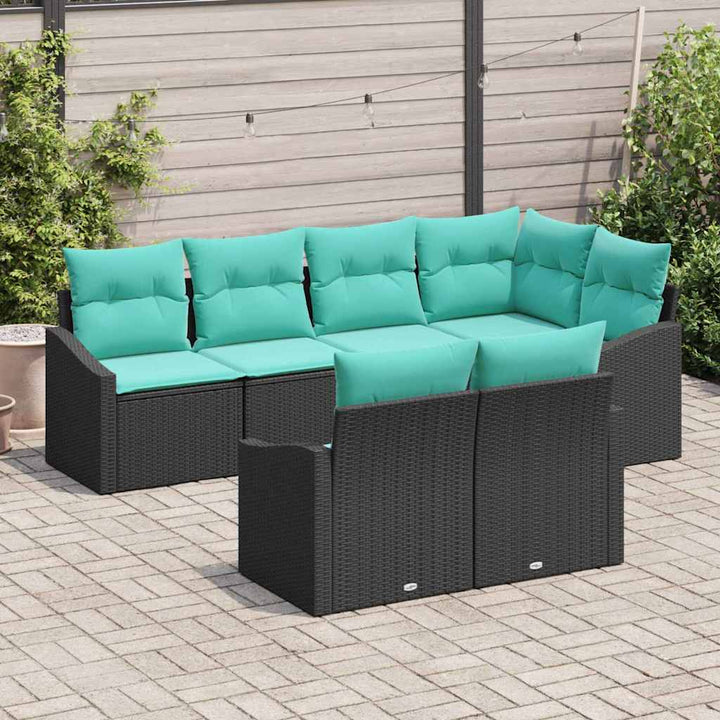 Sofa Sæt med pude 7 pcs Sort polyrattan