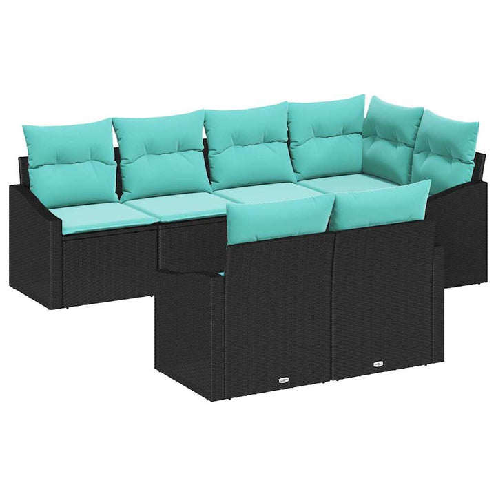 Sofa Sæt med pude 7 pcs Sort polyrattan