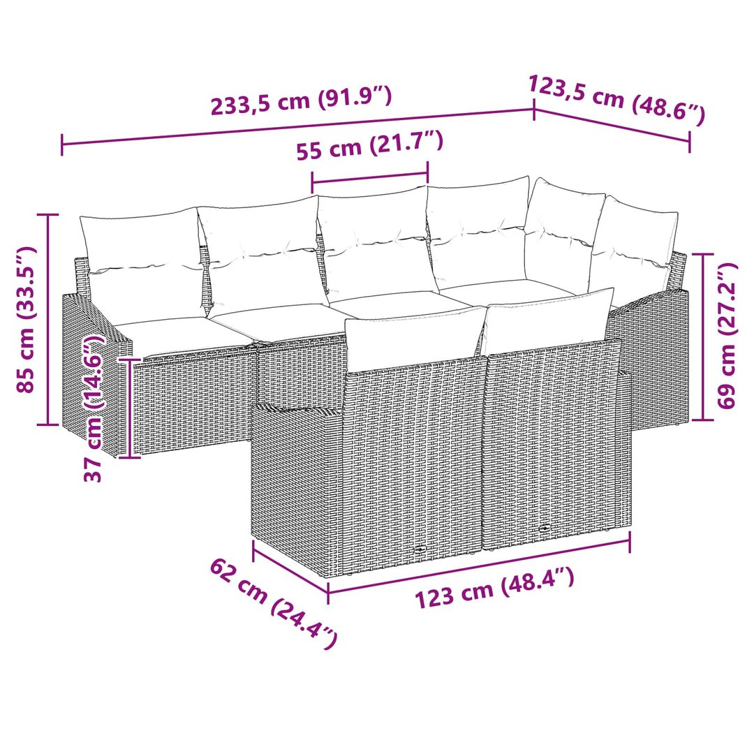 Sofa Sæt med pude 7 pcs Sort polyrattan