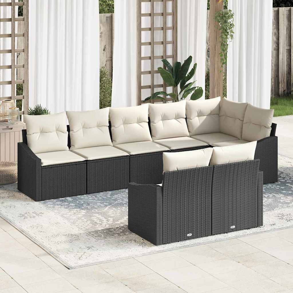Sofa Sæt med pude 8 pcs Sort polyrattan
