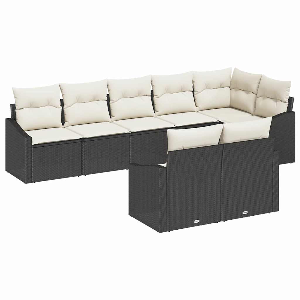 Sofa Sæt med pude 8 pcs Sort polyrattan