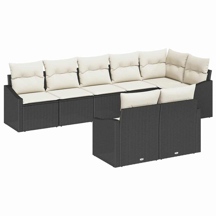 Sofa Sæt med pude 8 pcs Sort polyrattan