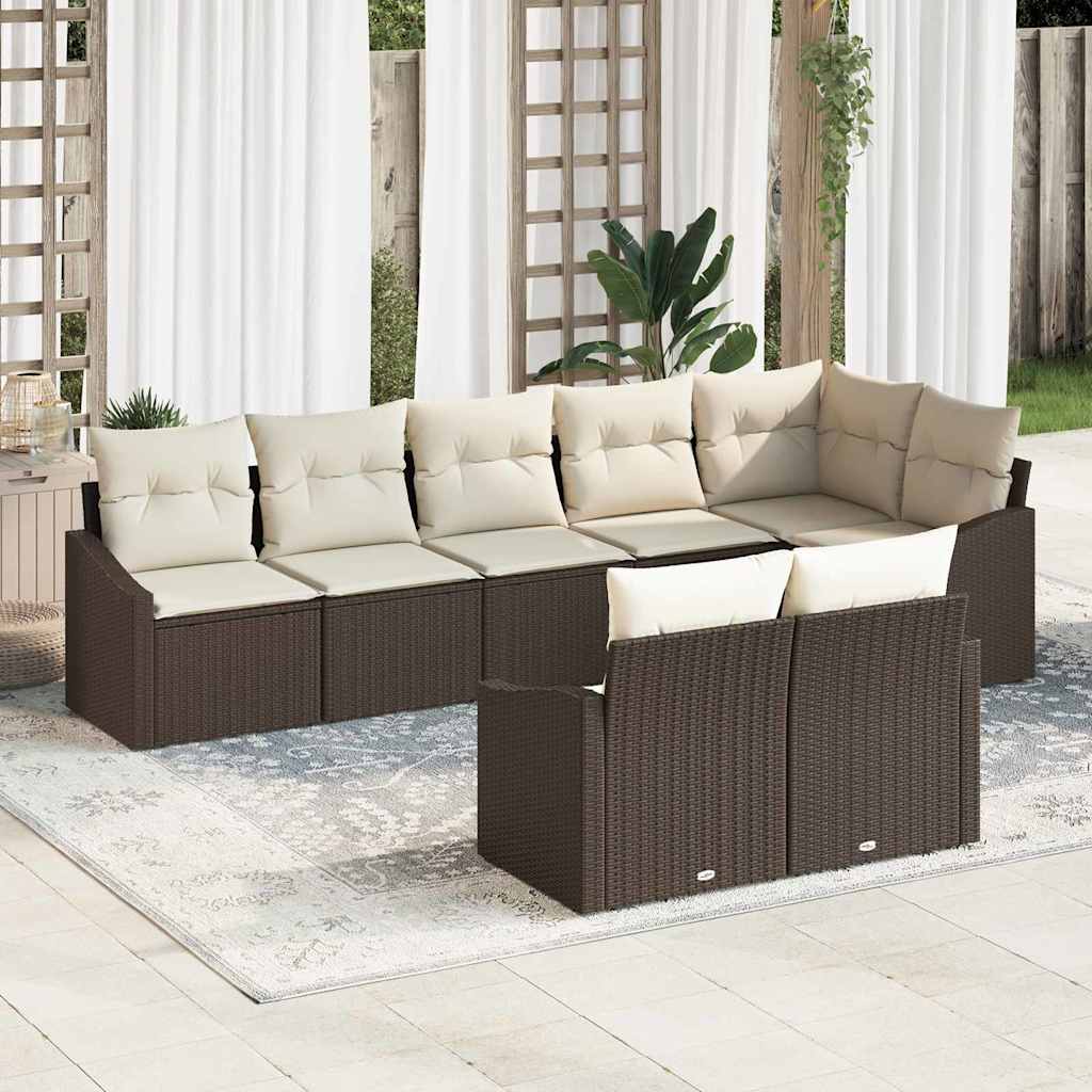 Sofa Sæt med pude 8 pcs Brun polyrattan