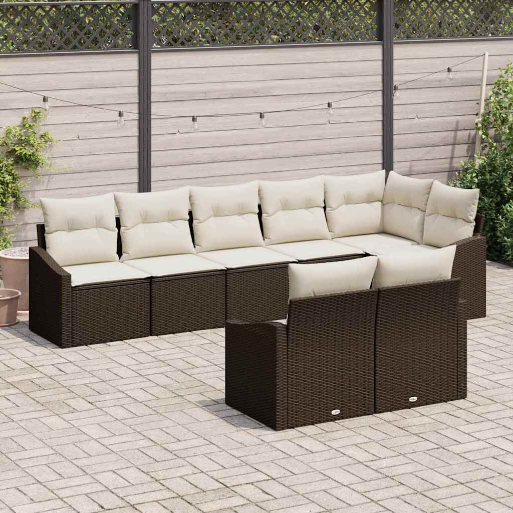 Sofa Sæt med pude 8 pcs Brun polyrattan