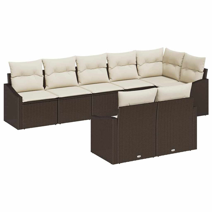 Sofa Sæt med pude 8 pcs Brun polyrattan