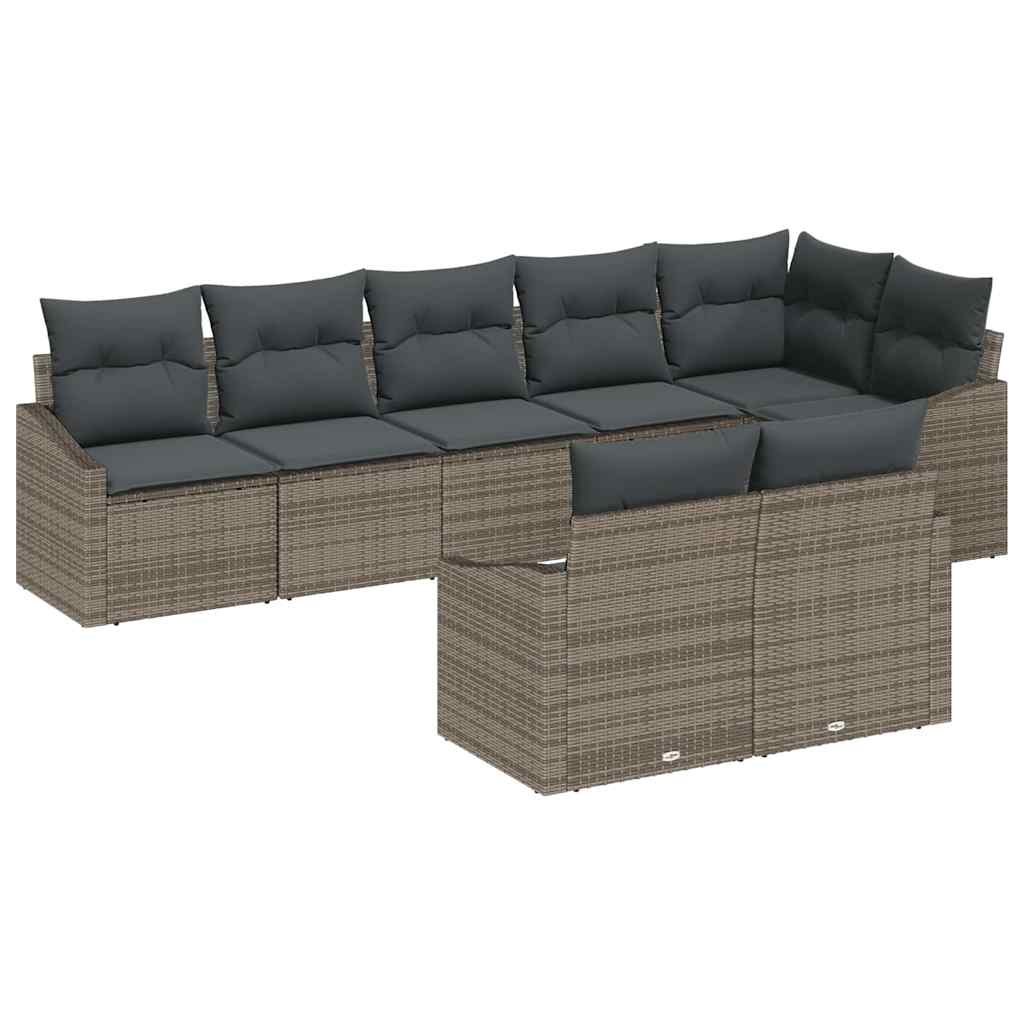 Sofa Sæt med pude 8 pcs Grå polyrattan