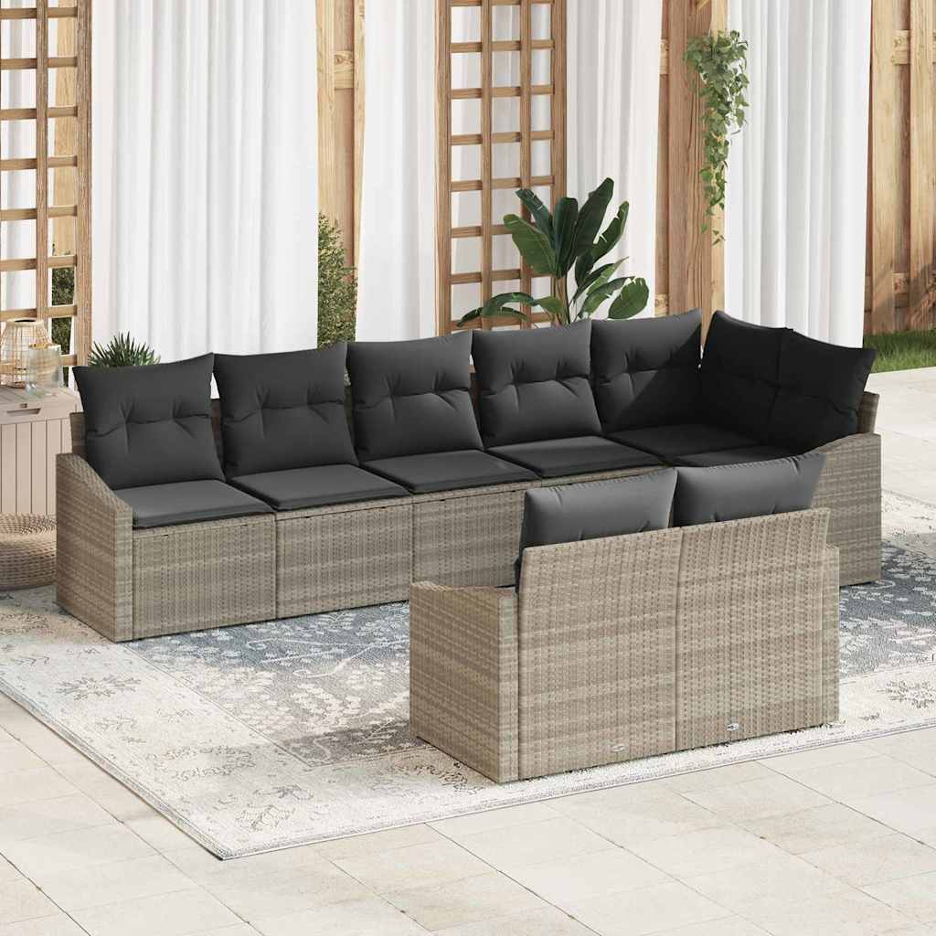 Sofa Sæt med pude 8 pcs Lysegrå polyrattan