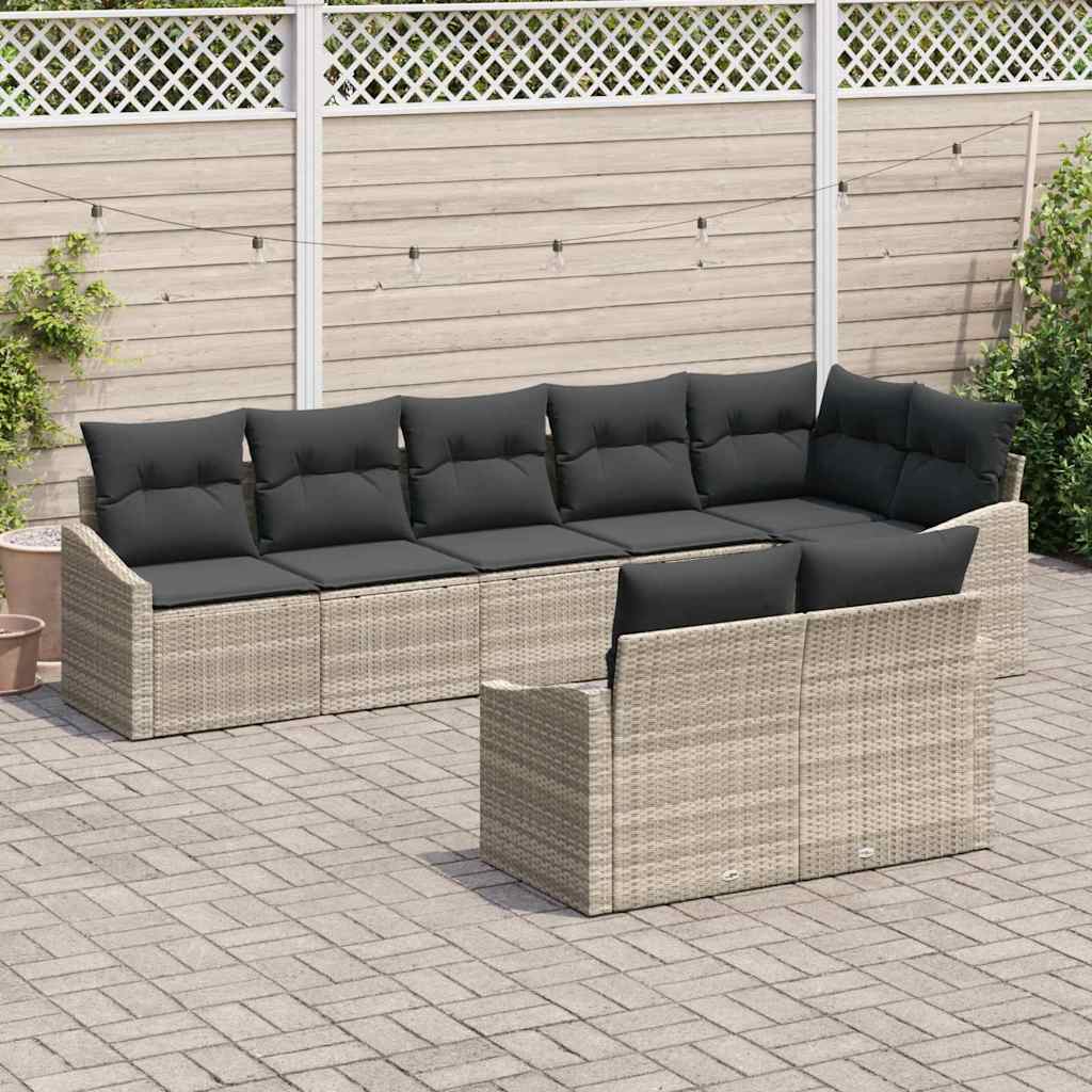 Sofa Sæt med pude 8 pcs Lysegrå polyrattan
