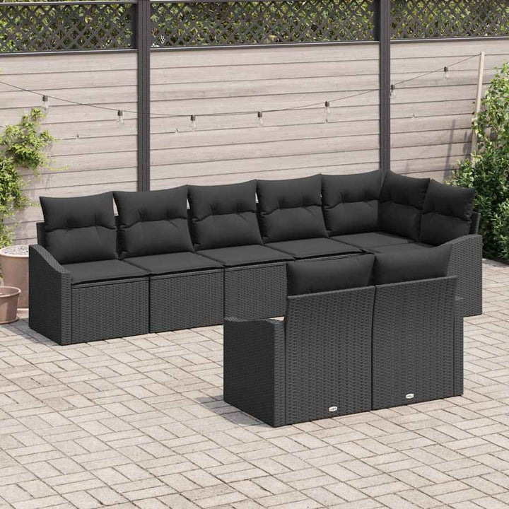 Sofa Sæt med pude 8 pcs Sort polyrattan