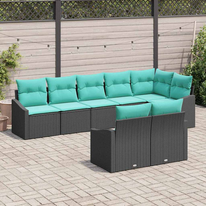 Sofa Sæt med pude 8 pcs Sort polyrattan