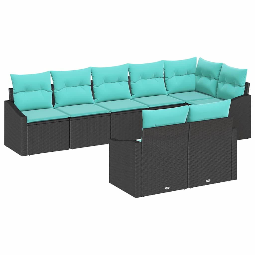 Sofa Sæt med pude 8 pcs Sort polyrattan