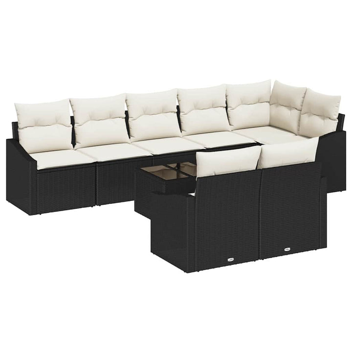 Sofa Sæt med pude 9 pcs Sort polyrattan
