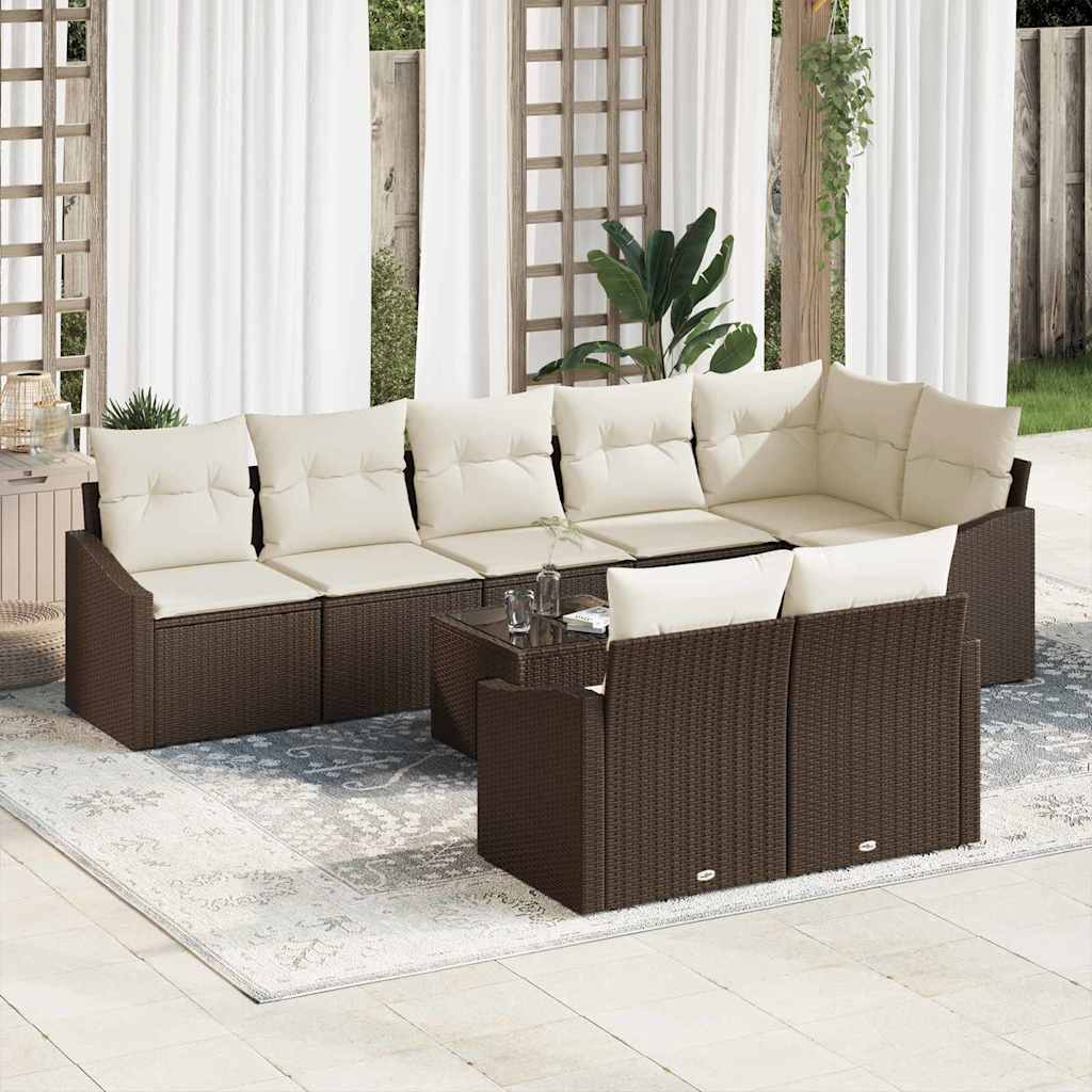 Sofa Sæt med pude 9 pcs Brun polyrattan