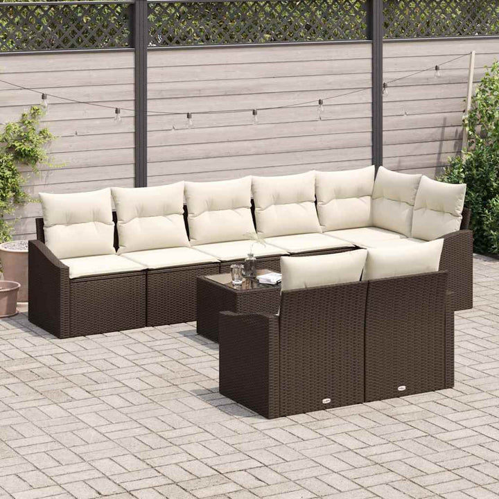 Sofa Sæt med pude 9 pcs Brun polyrattan