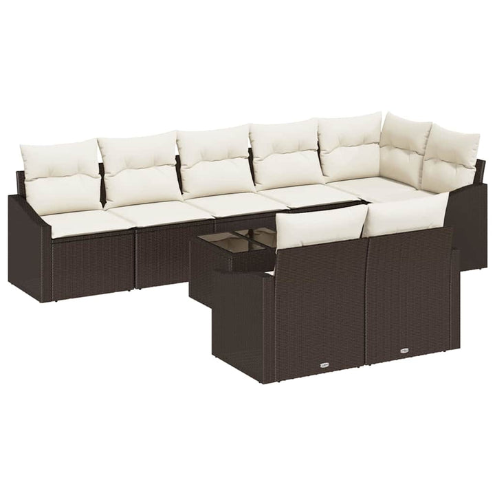 Sofa Sæt med pude 9 pcs Brun polyrattan