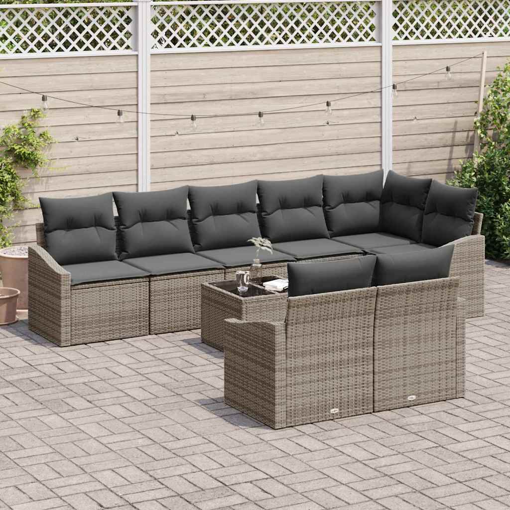 Sofa Sæt med pude 9 pcs Grå polyrattan
