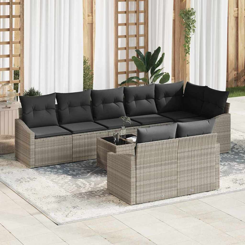Sofa Sæt med pude 9 pcs Lysegrå polyrattan