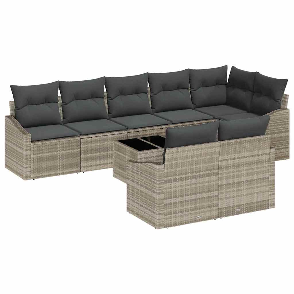 Sofa Sæt med pude 9 pcs Lysegrå polyrattan