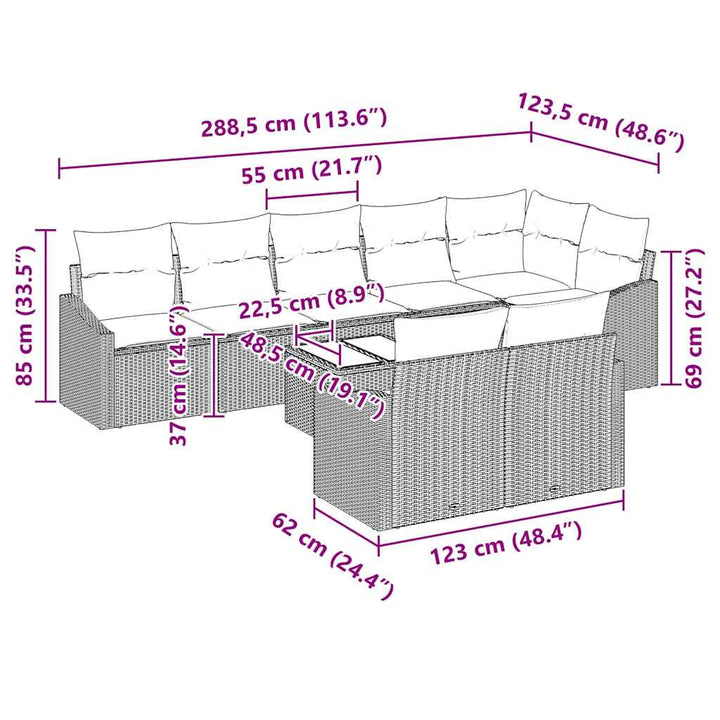 Sofa Sæt med pude 9 pcs Lysegrå polyrattan