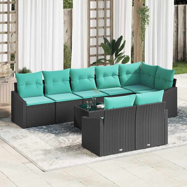Sofa Sæt med pude 9 pcs Sort polyrattan