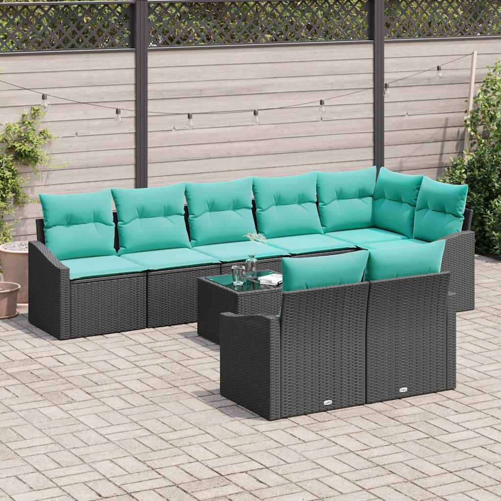 Sofa Sæt med pude 9 pcs Sort polyrattan
