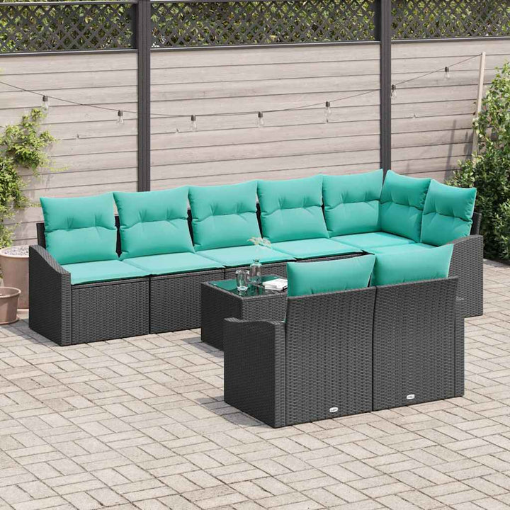Sofa Sæt med pude 9 pcs Sort polyrattan
