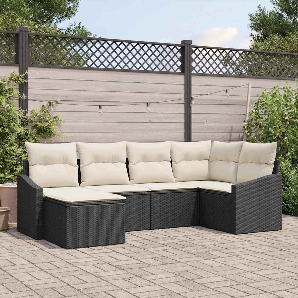 Sofa Sæt 6 stk. Sort polyrattan