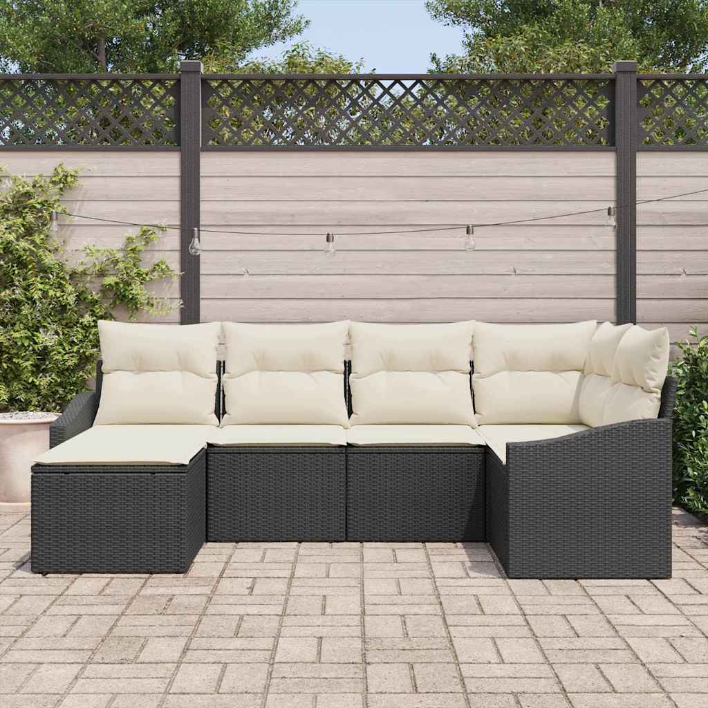 Sofa Sæt 6 stk. Sort polyrattan