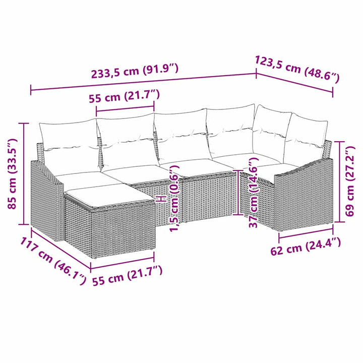 Sofa Sæt 6 stk. Sort polyrattan