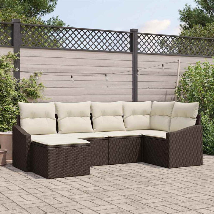 Sofa Sæt med pude 6 pcs Brun polyrattan