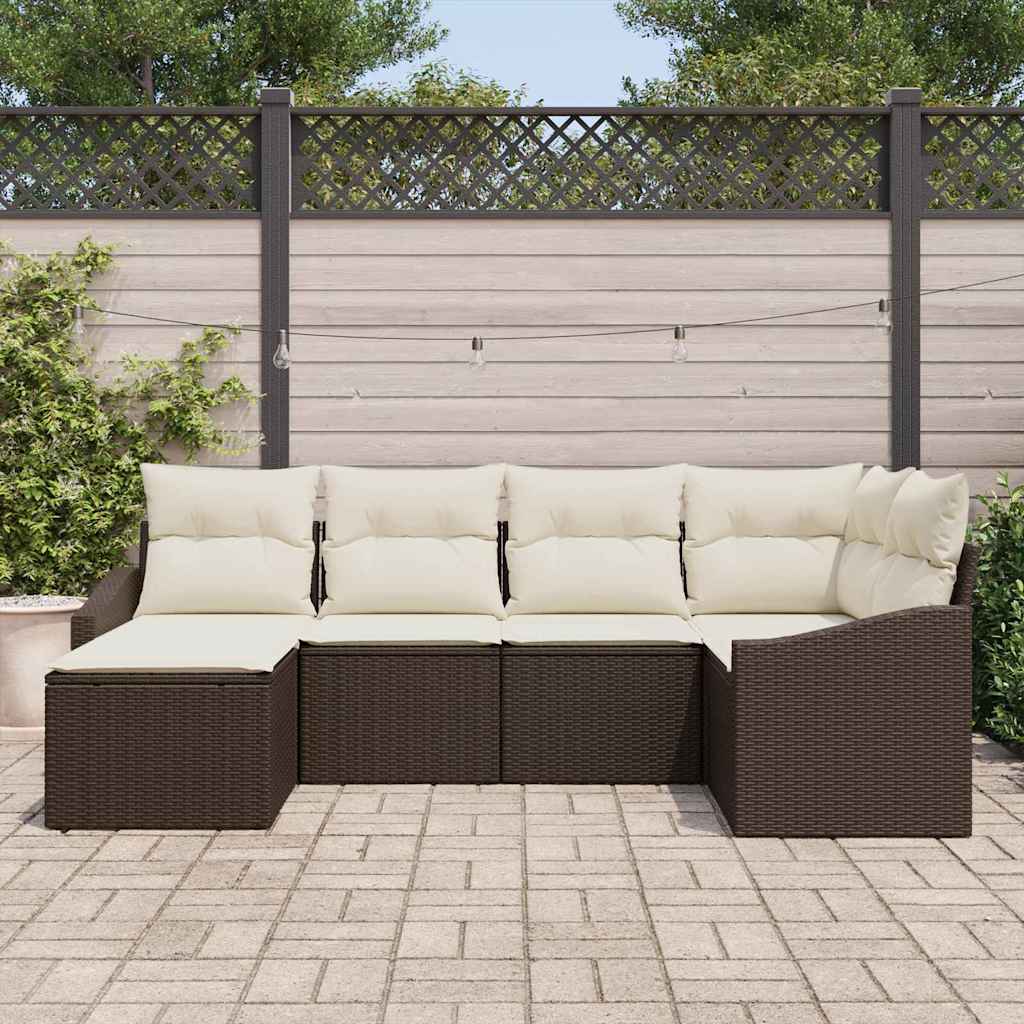 Sofa Sæt med pude 6 pcs Brun polyrattan