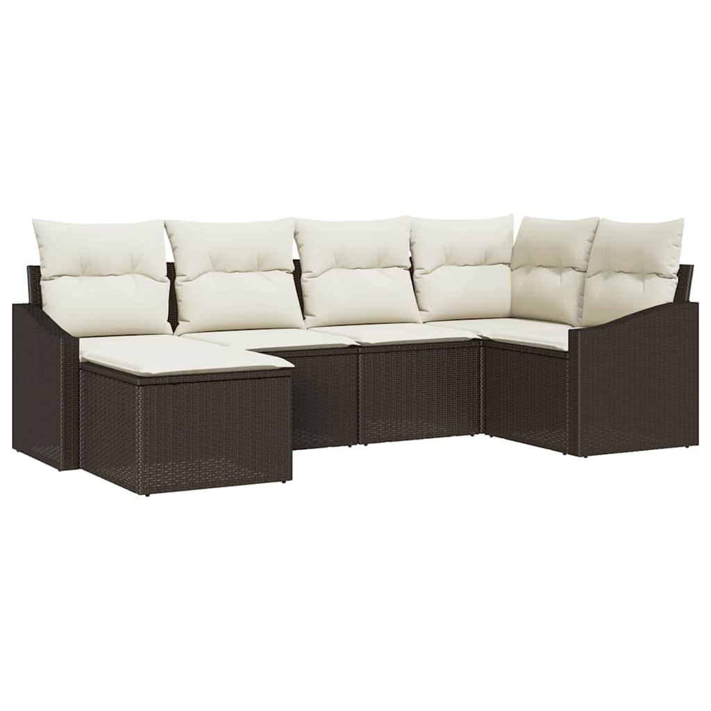 Sofa Sæt med pude 6 pcs Brun polyrattan