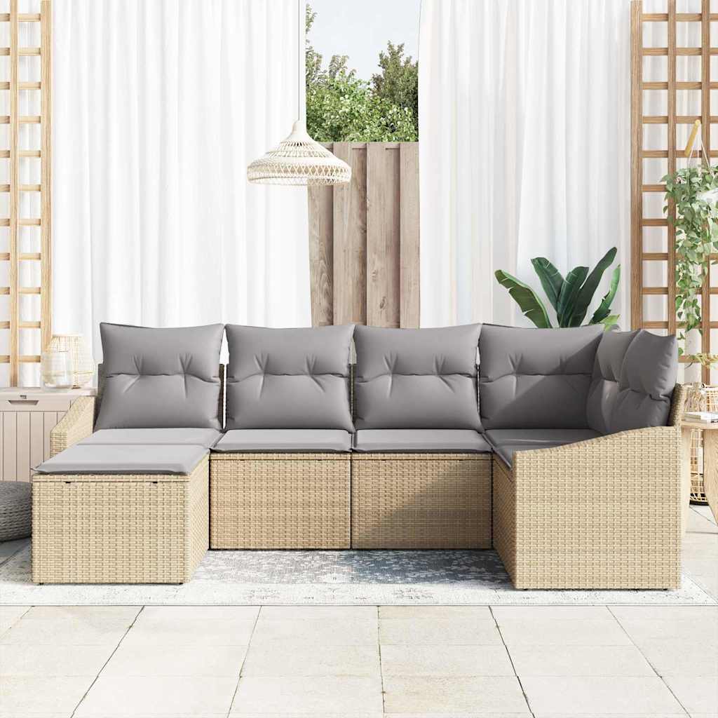 Sofa Sæt med pude 6 pcs Beige polyrattan