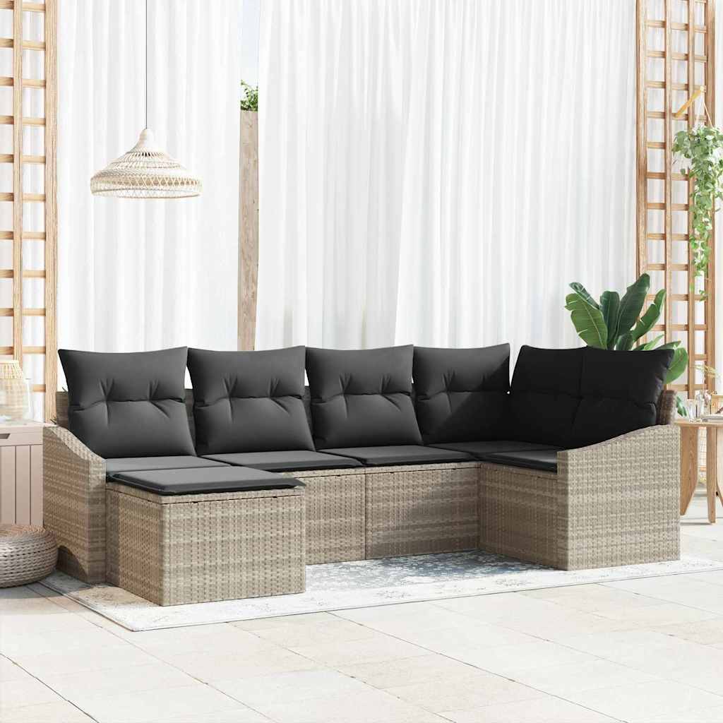 Sofa Sæt med pude 6 pcs Lysegrå polyrattan