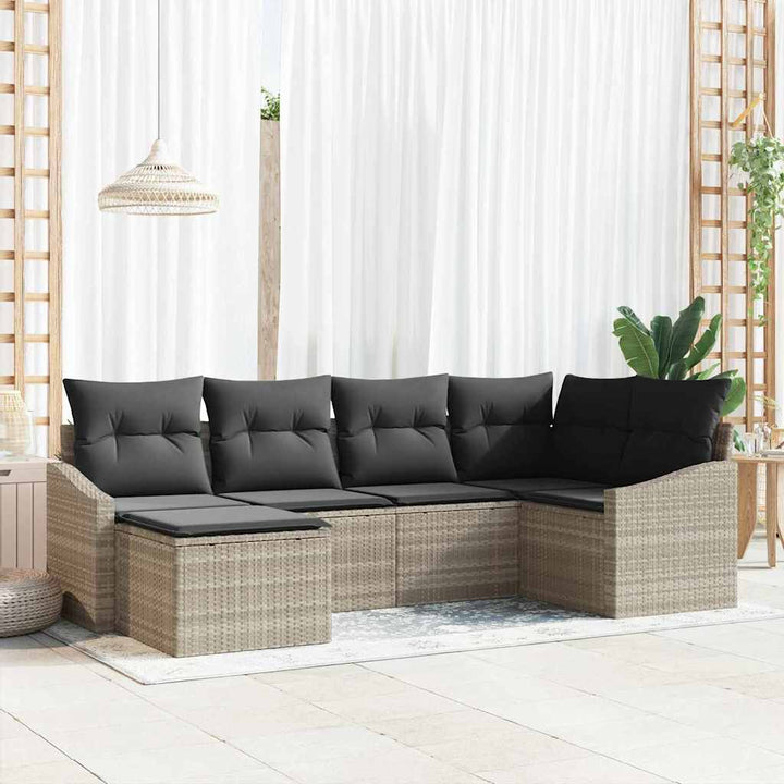 Sofa Sæt med pude 6 pcs Lysegrå polyrattan