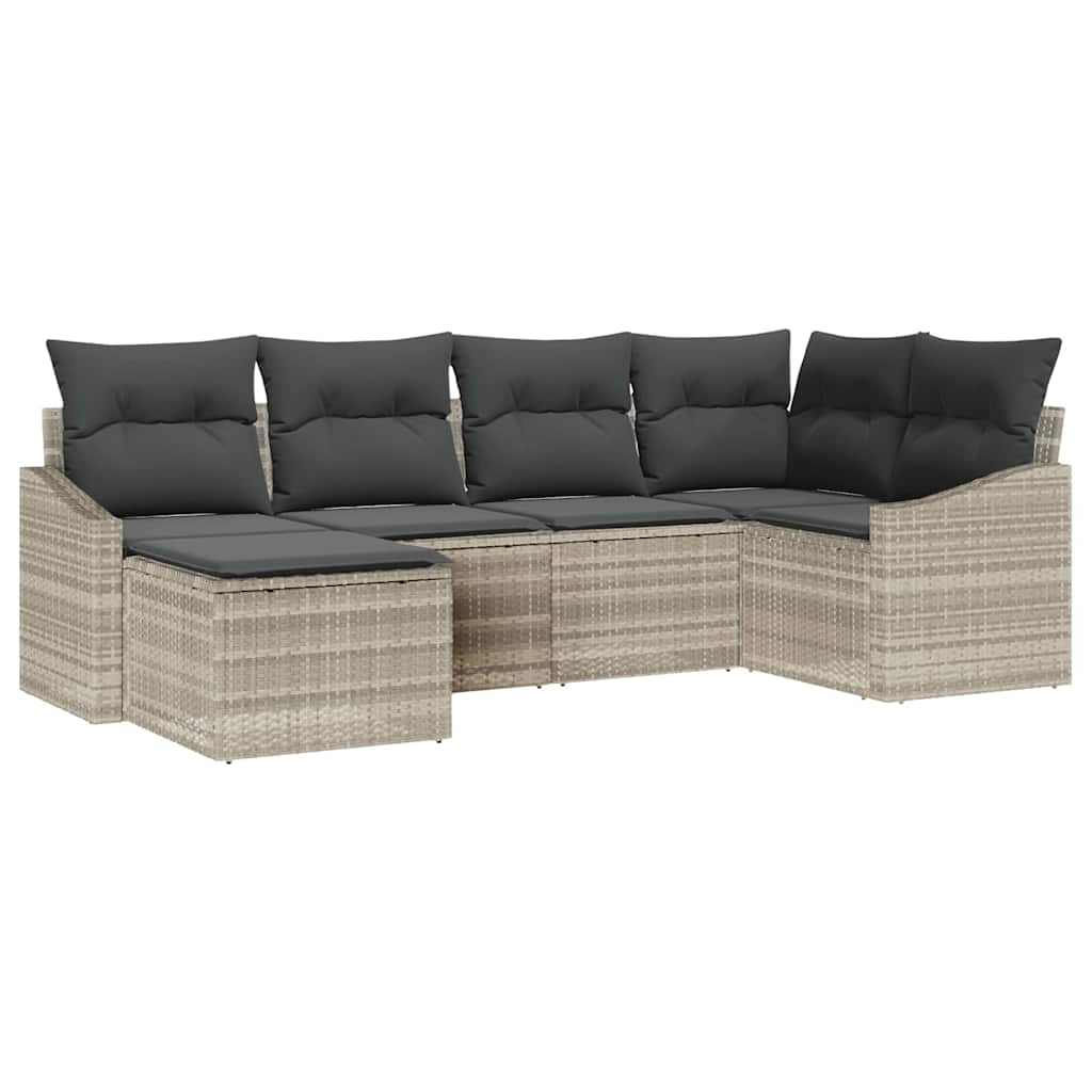Sofa Sæt med pude 6 pcs Lysegrå polyrattan