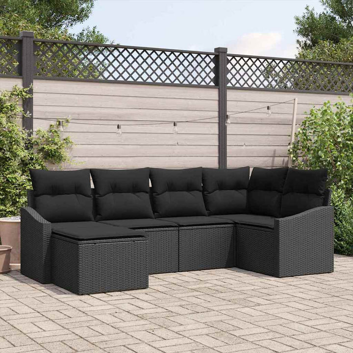 Sofa Sæt med pude 6 pcs Sort polyrattan