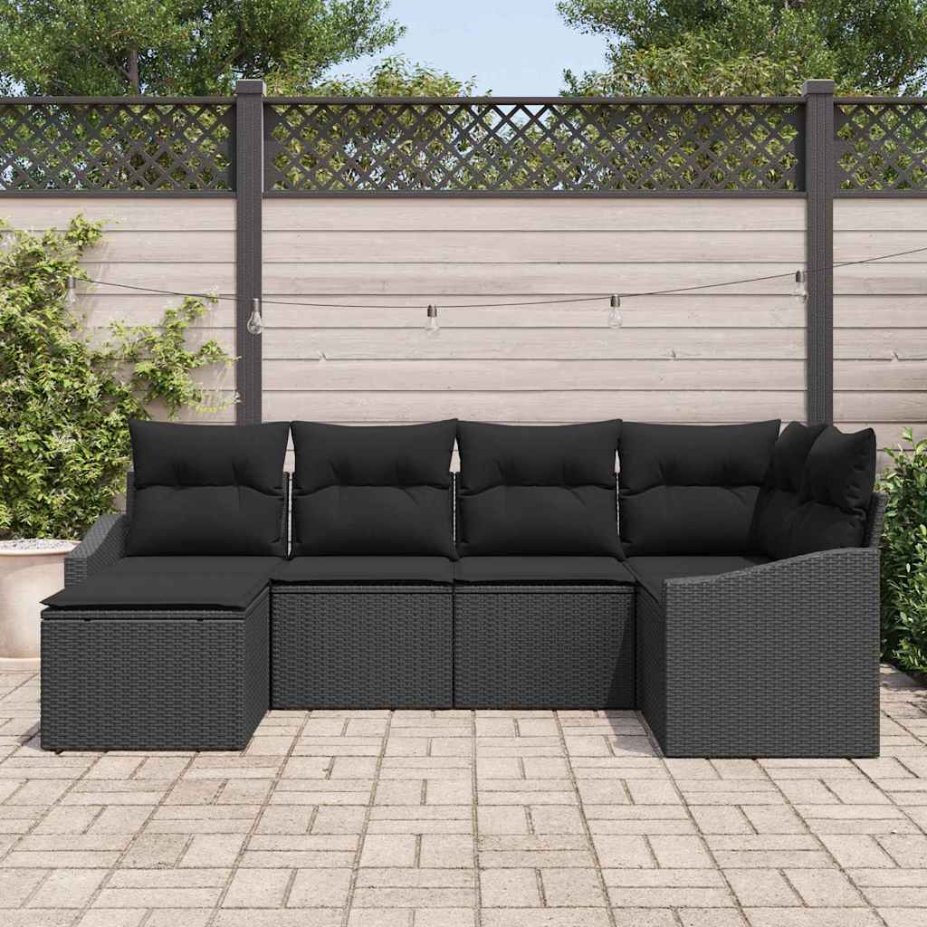 Sofa Sæt med pude 6 pcs Sort polyrattan