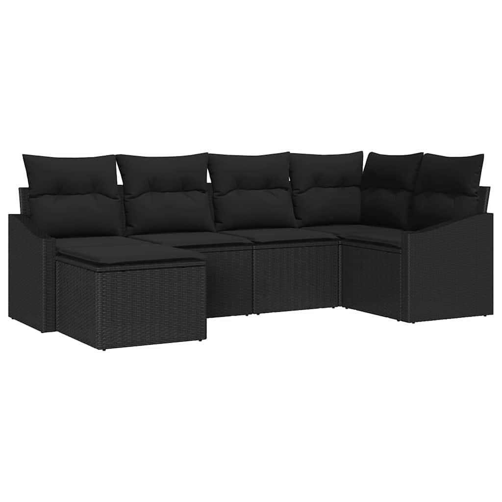 Sofa Sæt med pude 6 pcs Sort polyrattan