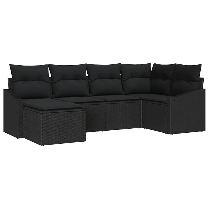 Sofa Sæt med pude 6 pcs Sort polyrattan