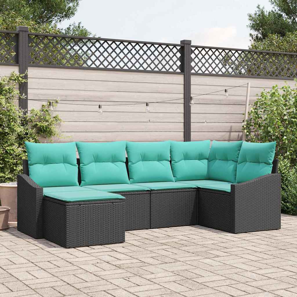 Sofa Sæt med pude 6 pcs Sort polyrattan