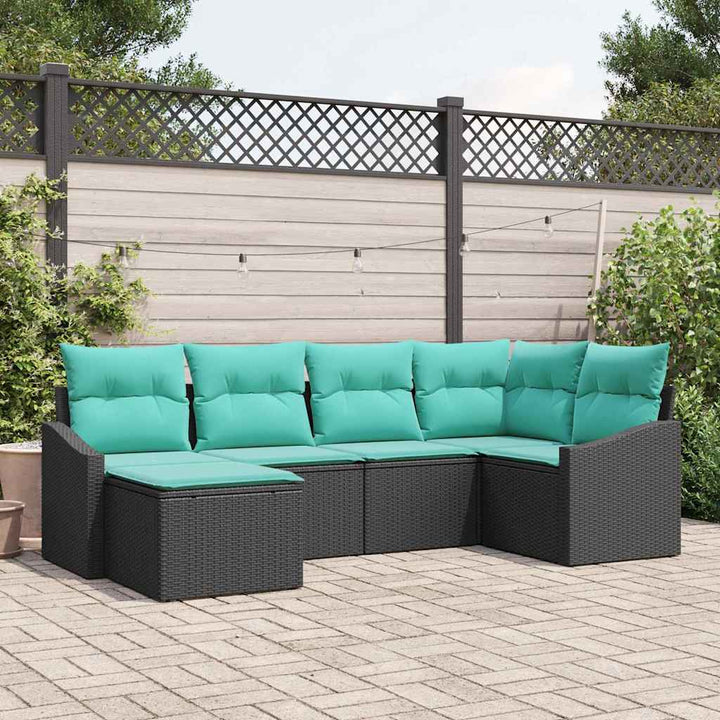 Sofa Sæt med pude 6 pcs Sort polyrattan